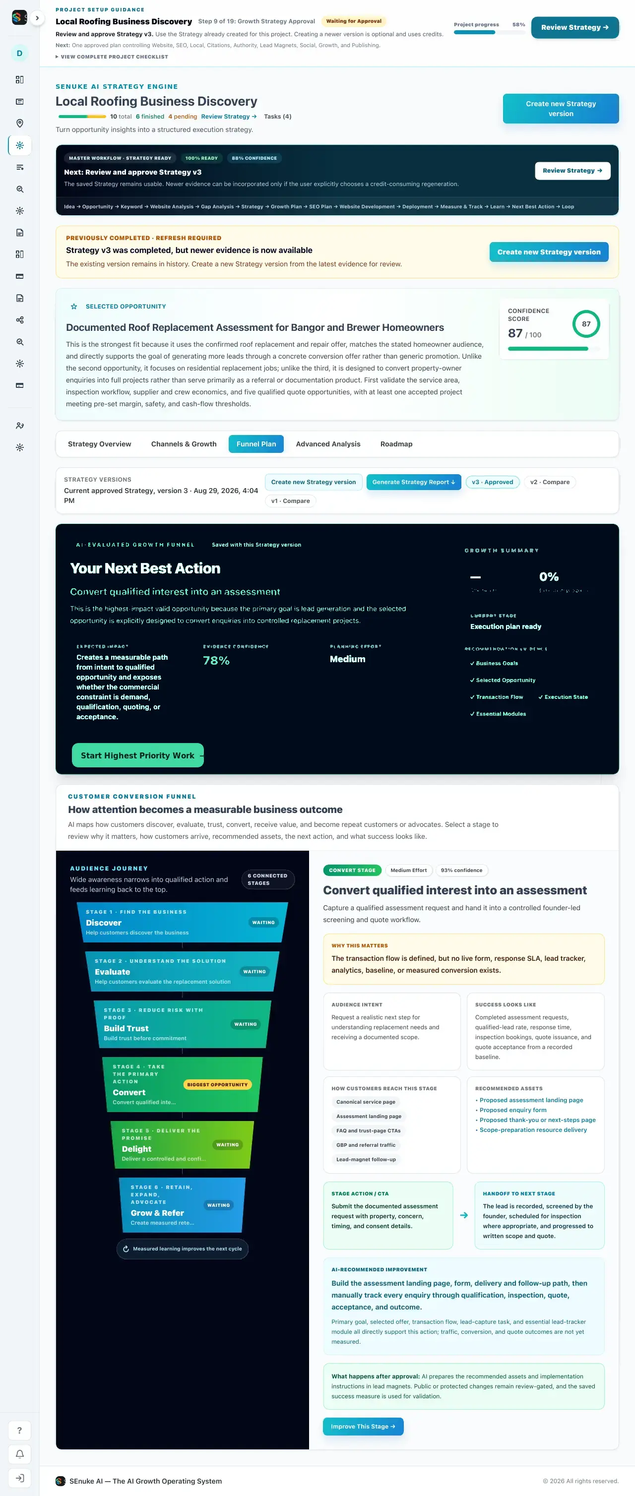 SEnuke AI Funnel Plan screen