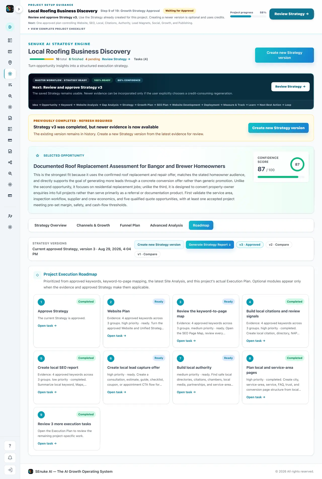 SEnuke AI Roadmap screen